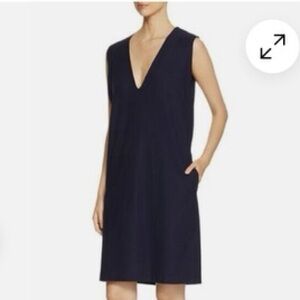 NWT Eileen Fisher Midnight Deep V-Neck Crepe Dress L